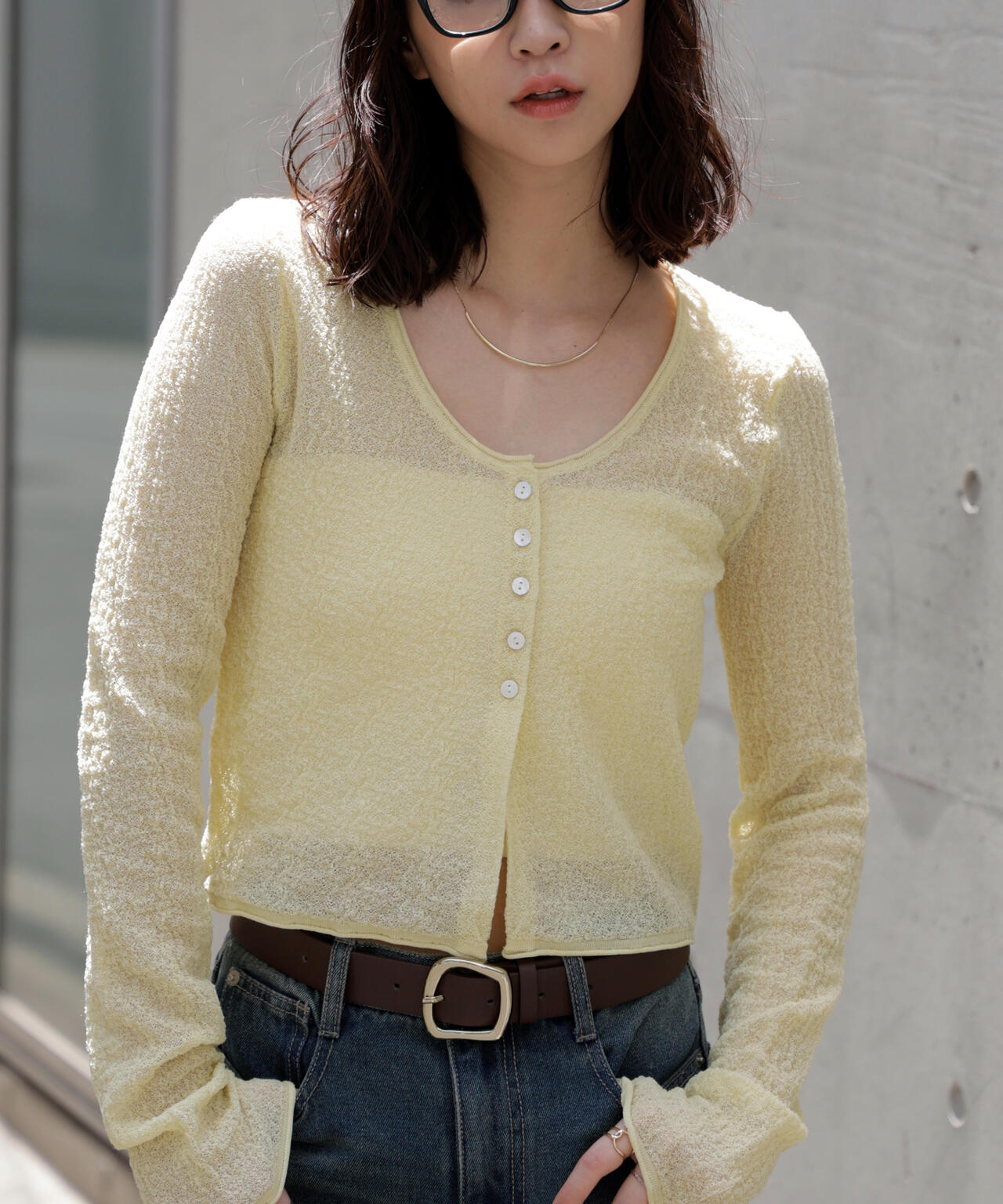 シアーラウンドネックニットカーディガン | FREE'S MART