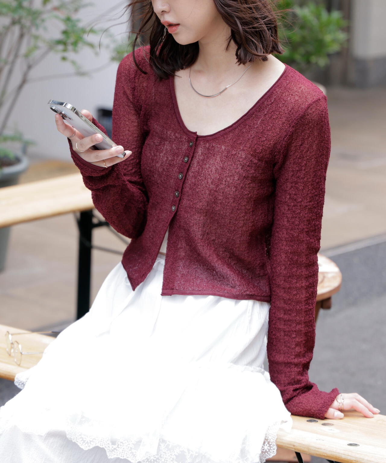 シアーラウンドネックニットカーディガン | FREE'S MART