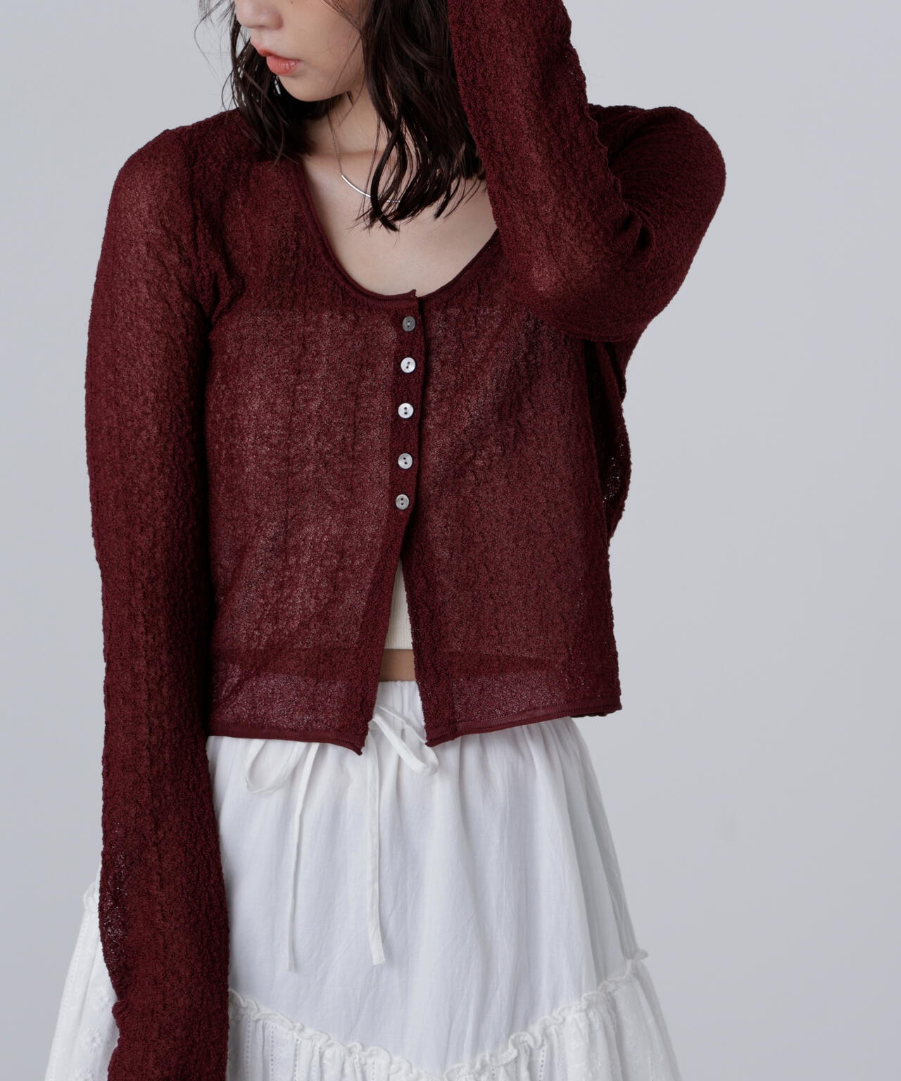 シアーラウンドネックニットカーディガン | FREE'S MART