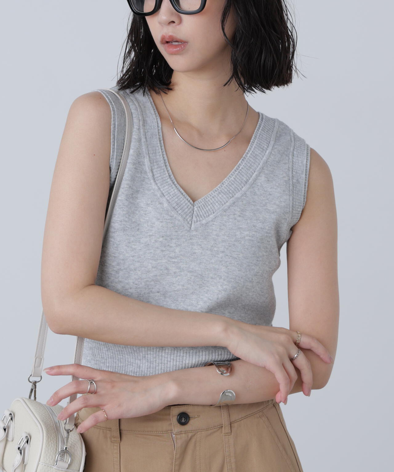 レイヤードネック前後2WAYニットベスト | FREE'S MART（フリーズ