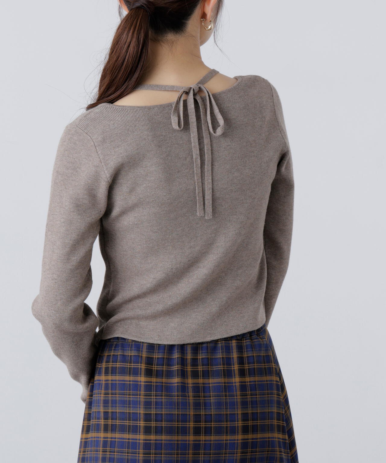 キャミレイヤードクルーネックニット