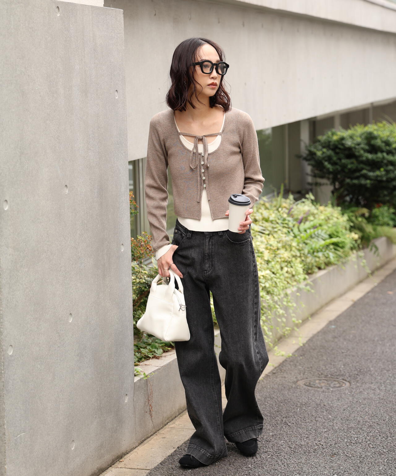 キャミレイヤードクルーネックニット