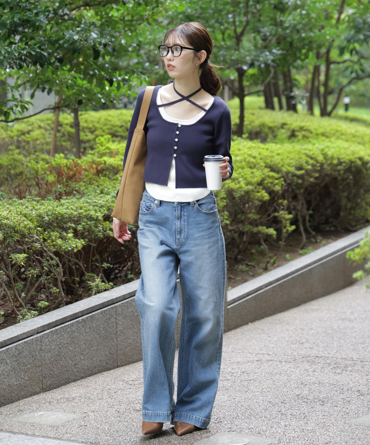 キャミレイヤードクルーネックニット