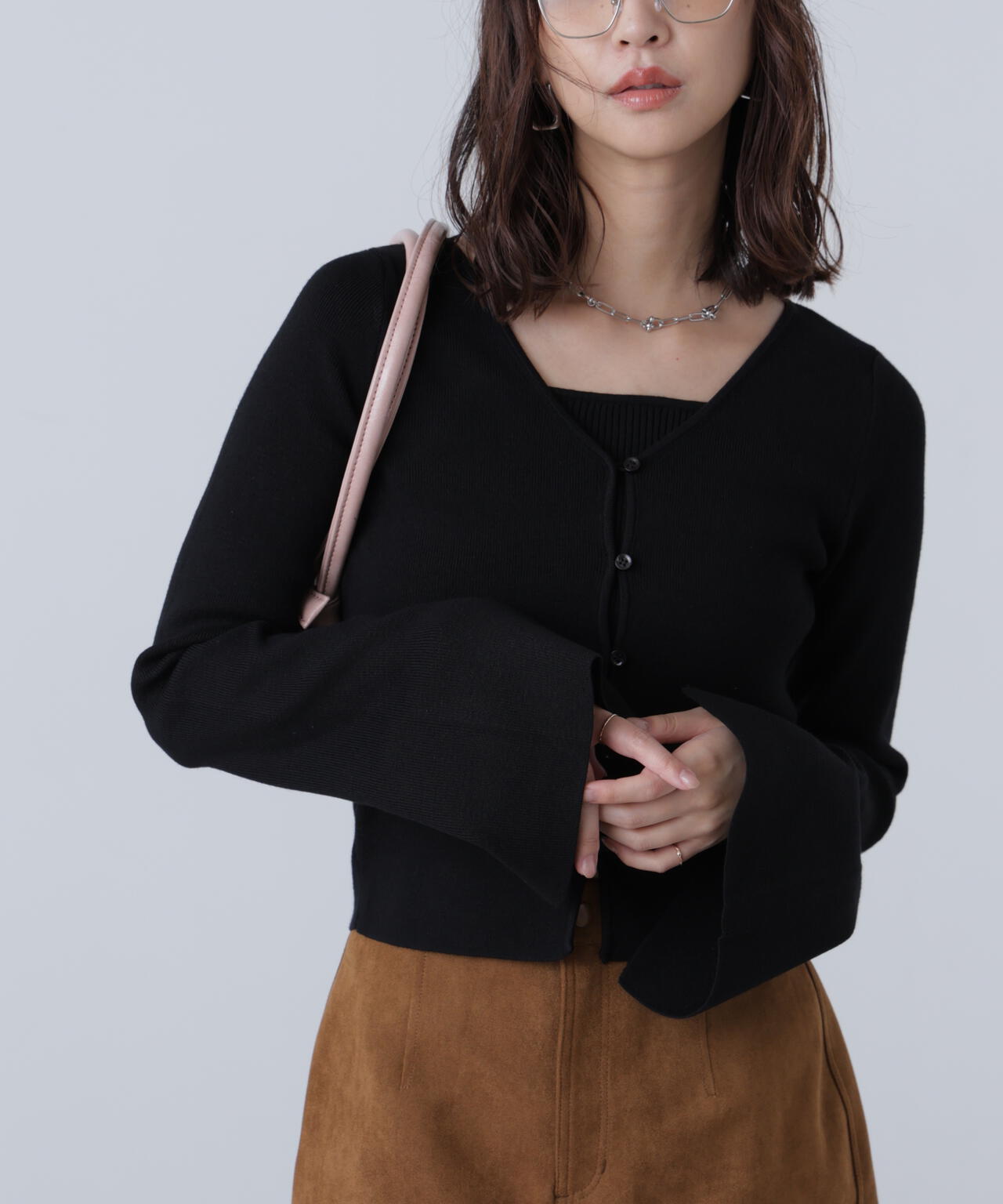 M me eme エムミーエメ フェザーニットキャミカーディガンセット M me