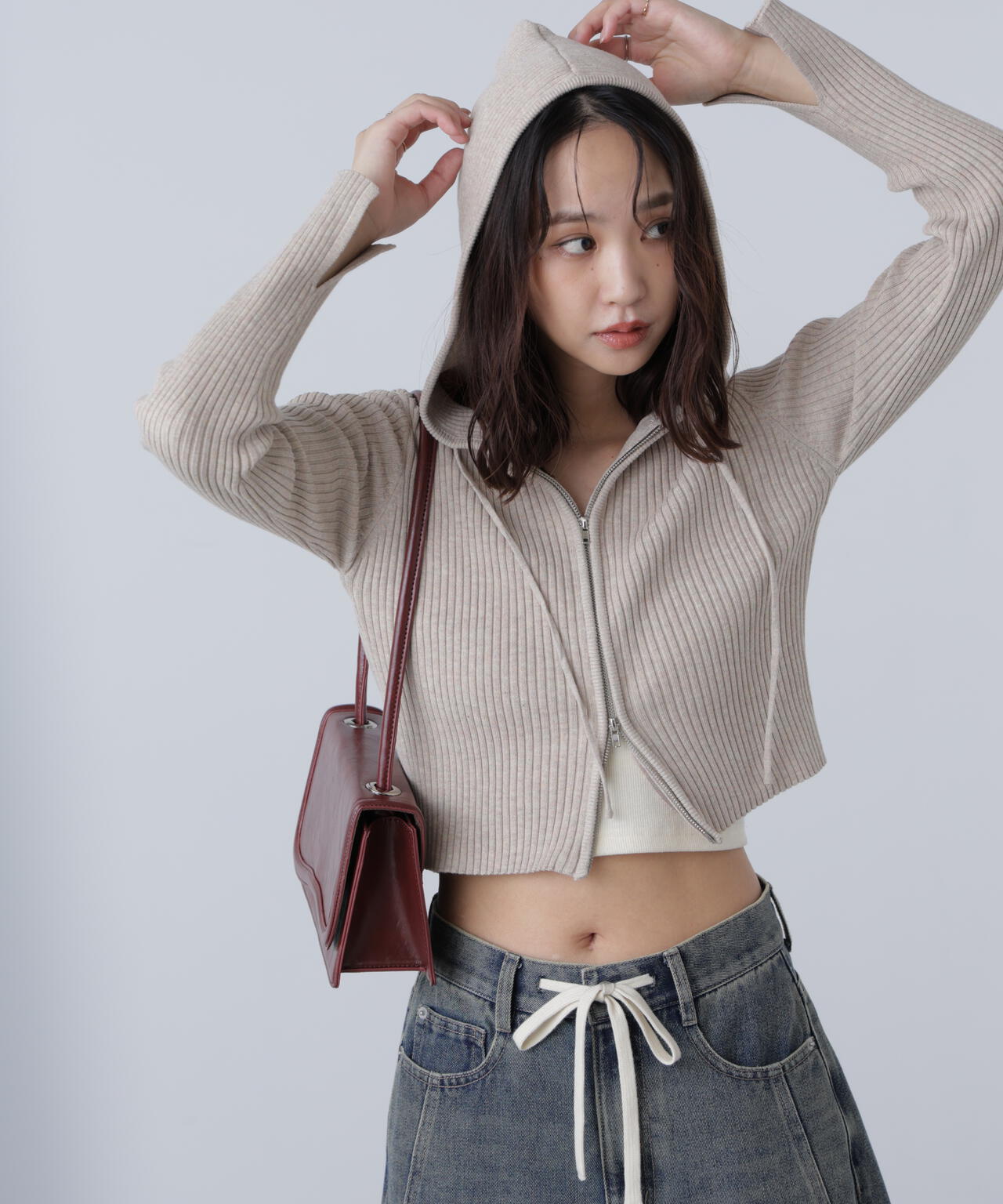 美品★Rene ニットパーカー アセテートBLEND フリル フェミニン 36 美品☆Rene ニットパーカー アセテートBLEND フリル フェミニン