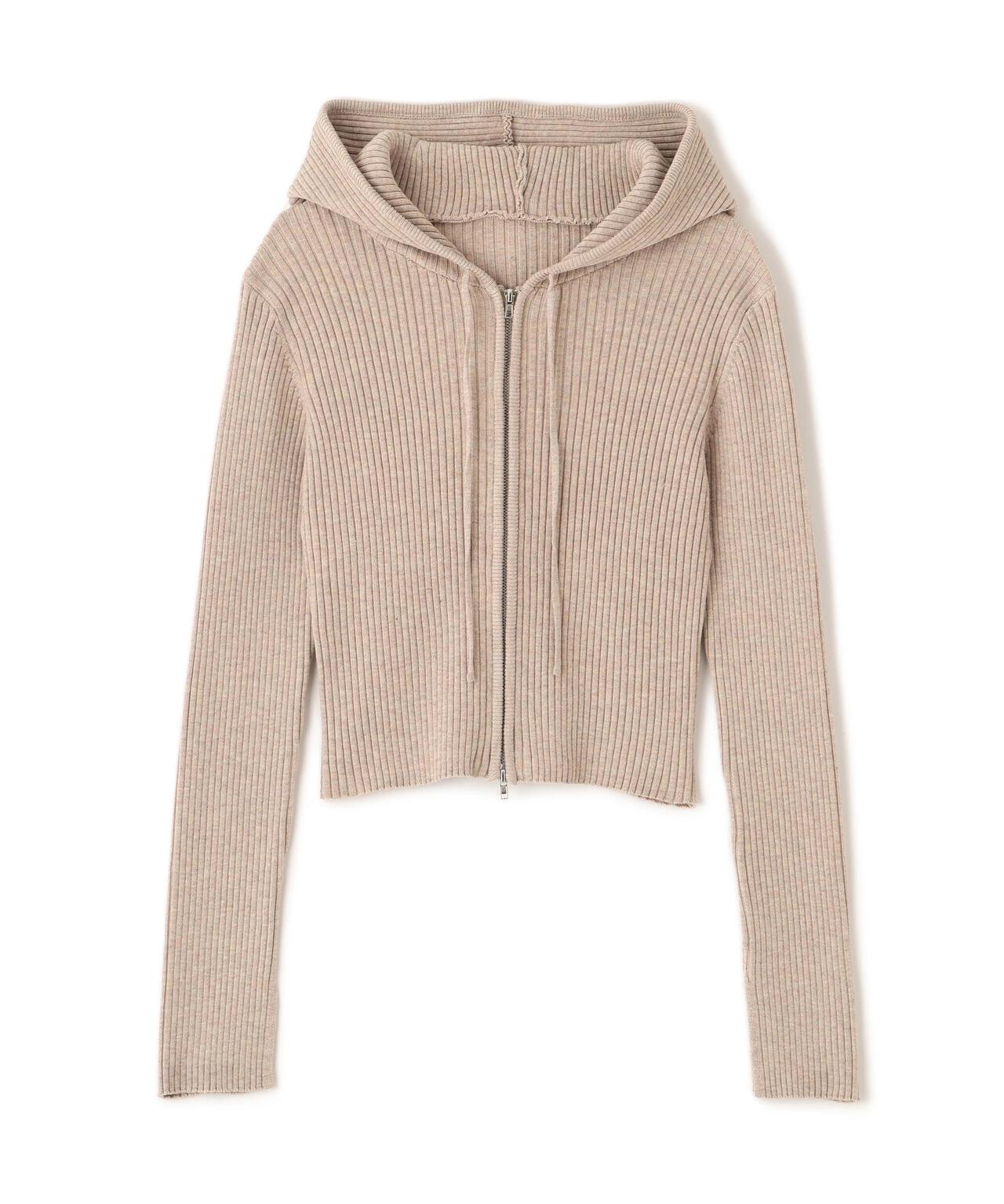 配色リブショート丈ニットパーカー