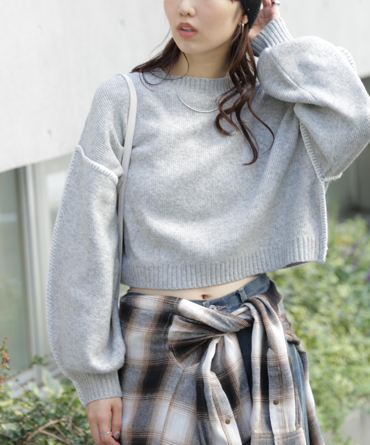 杢ストレッチ総針配色ステッチニット