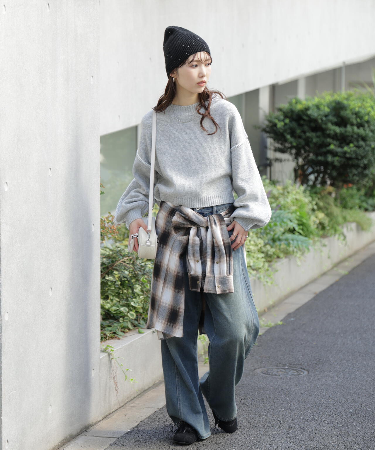 杢ストレッチ総針配色ステッチニット