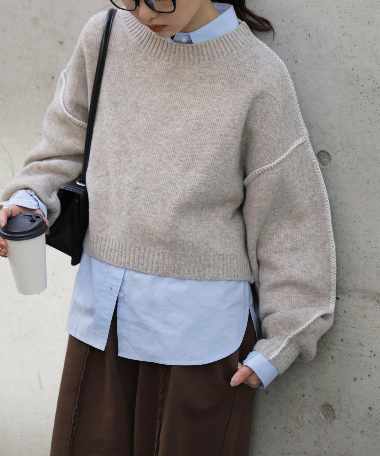 杢ストレッチ総針配色ステッチニット