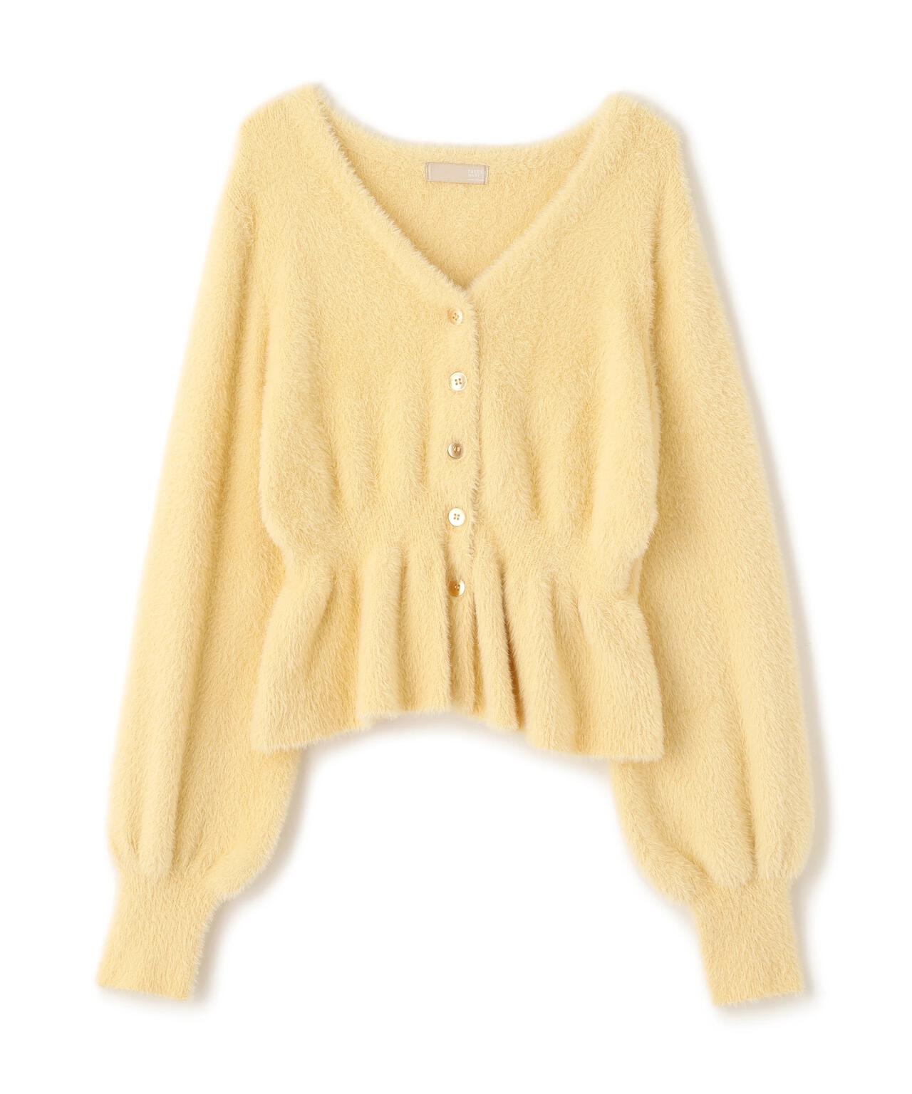 ショートシャギーペプラムニットカーディガン