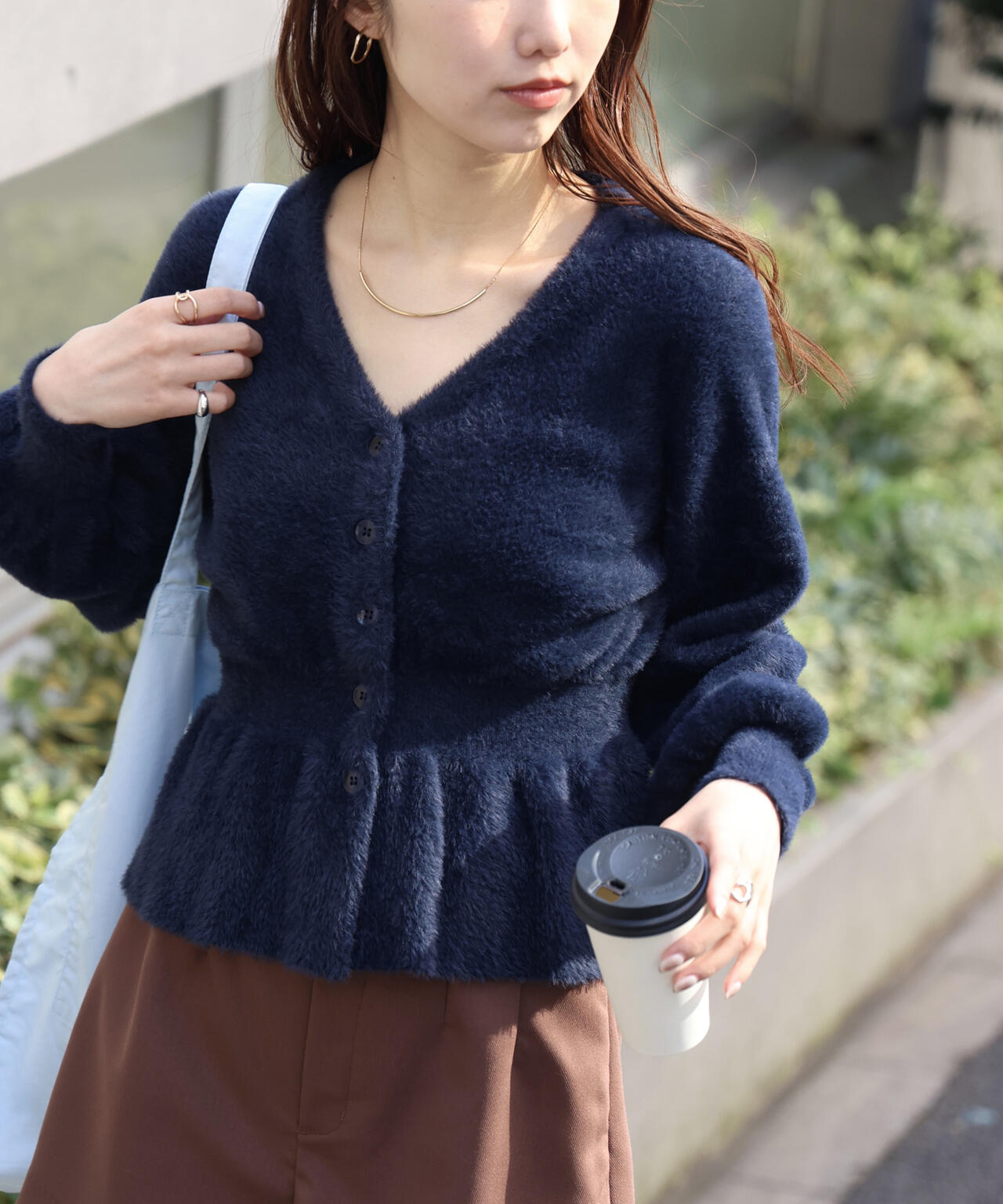 【オフ 追加生産予約】ショートシャギーペプラムニットカーディガン