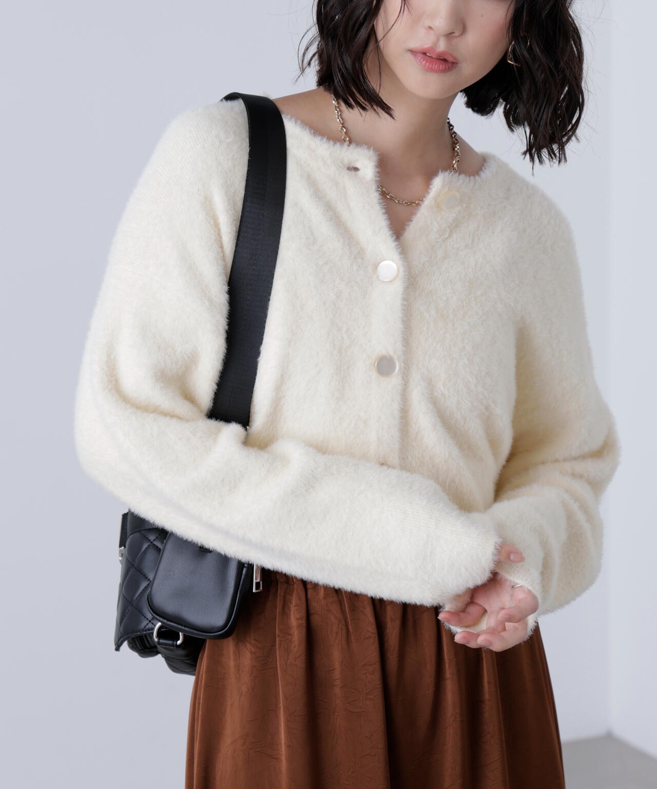 前後2wayショートシャギー短丈ニット