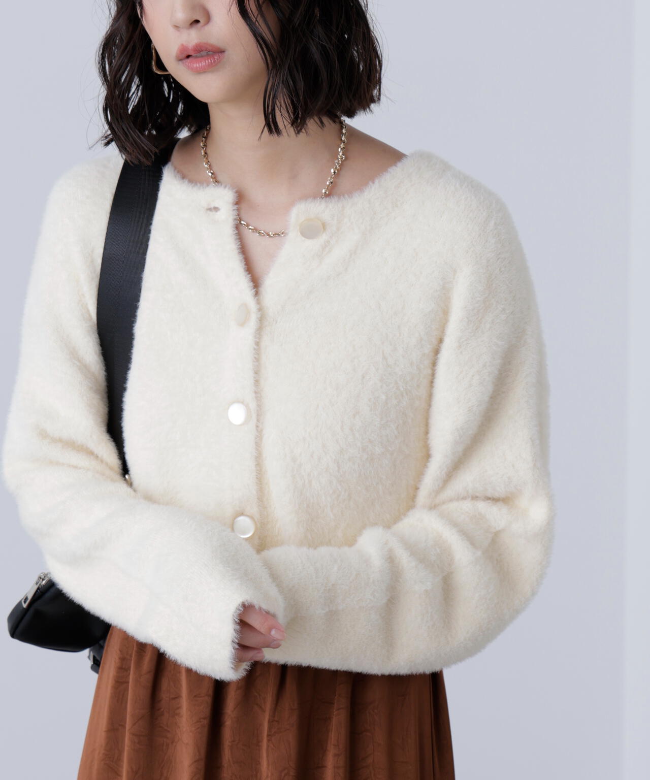 前後2wayショートシャギー短丈ニット