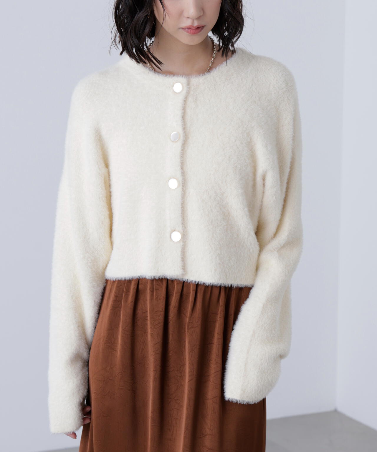 前後2wayショートシャギー短丈ニット