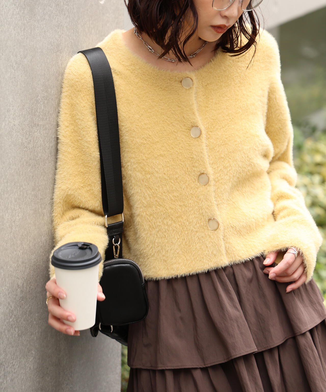 前後2wayショートシャギー短丈ニット