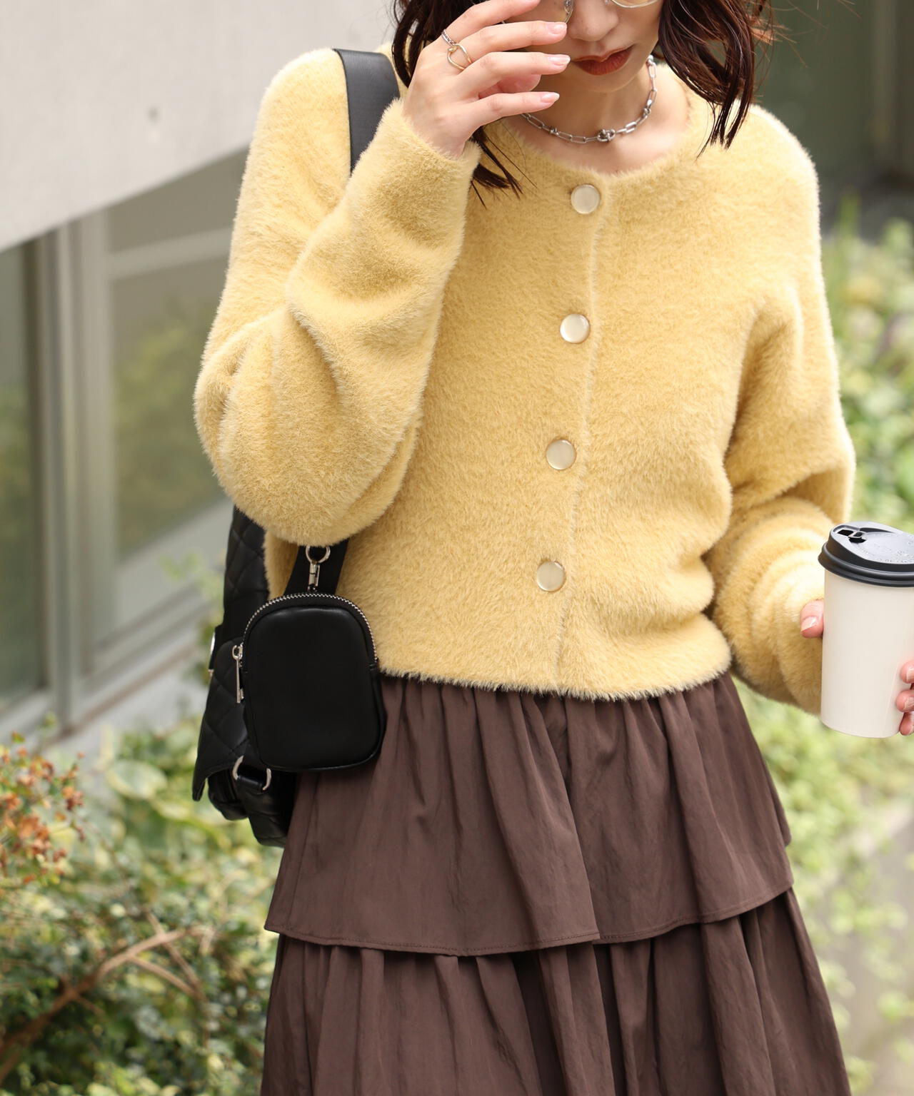 前後2wayショートシャギー短丈ニット