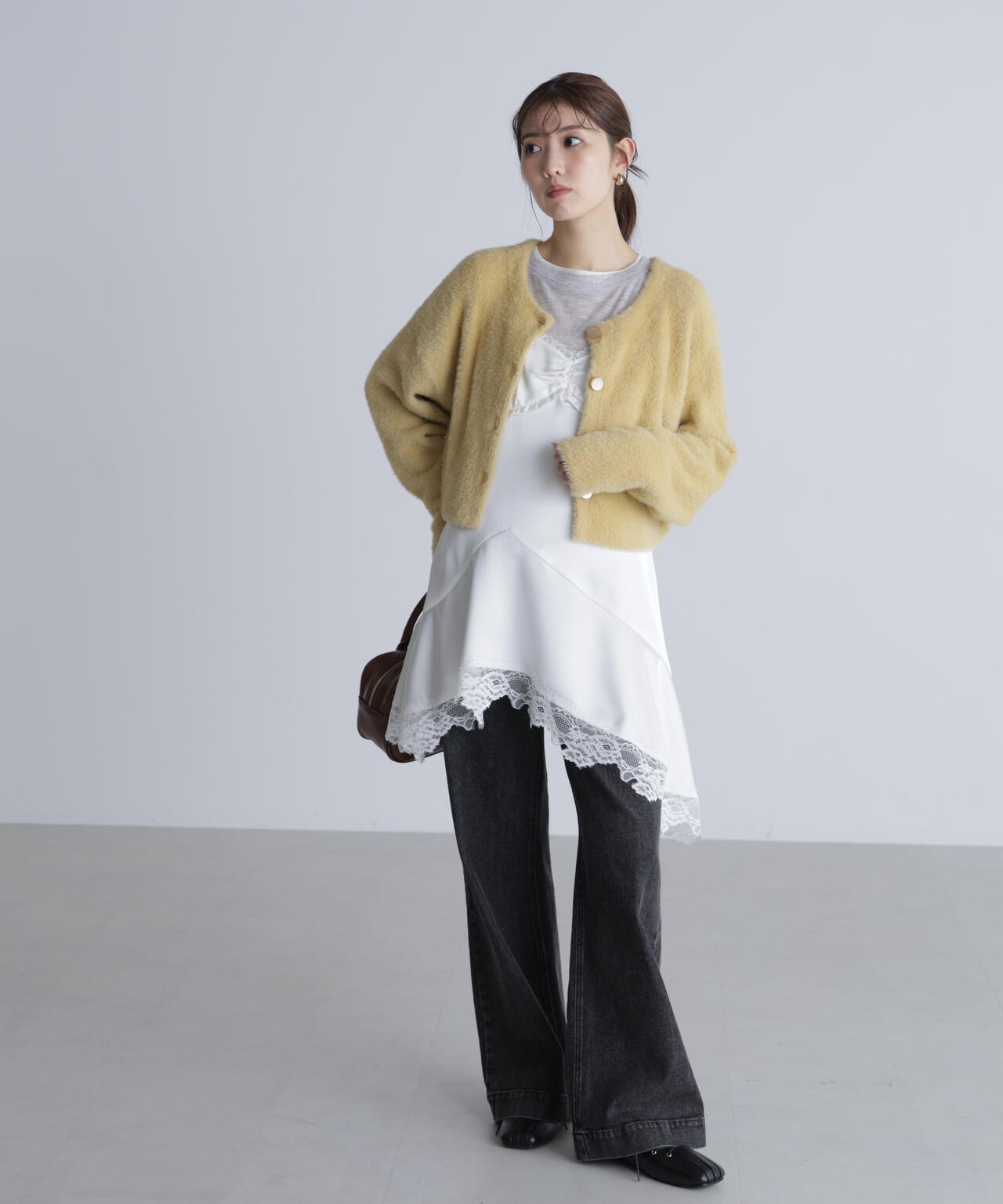 前後2wayショートシャギー短丈ニット