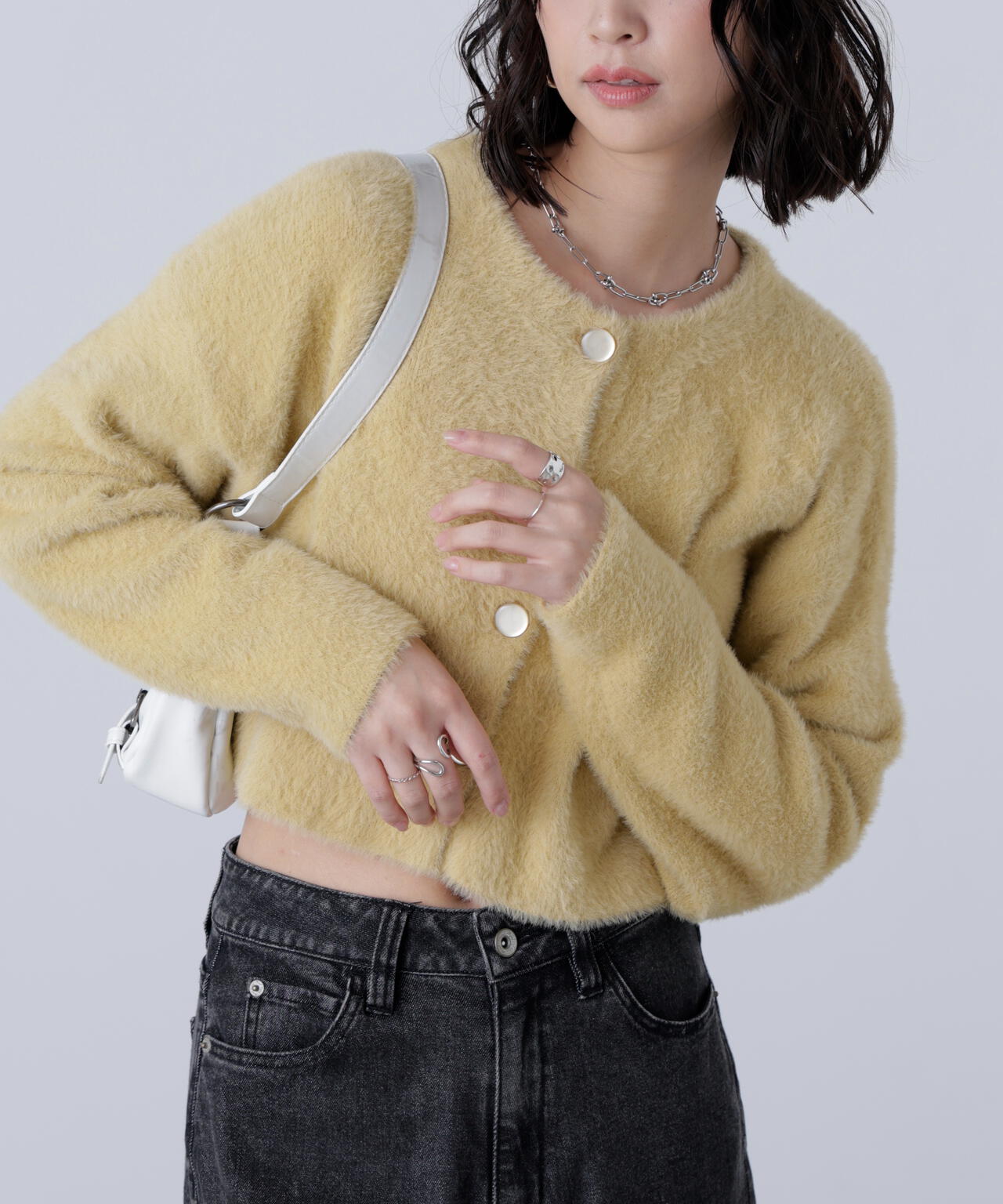 前後2wayショートシャギー短丈ニット