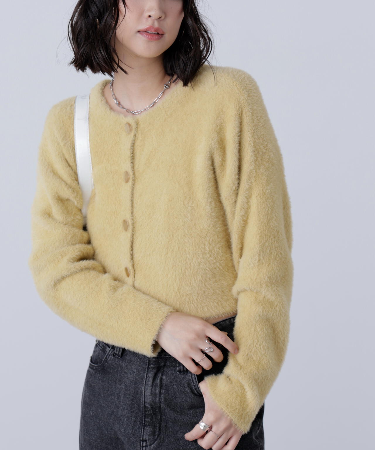 前後2wayショートシャギー短丈ニット