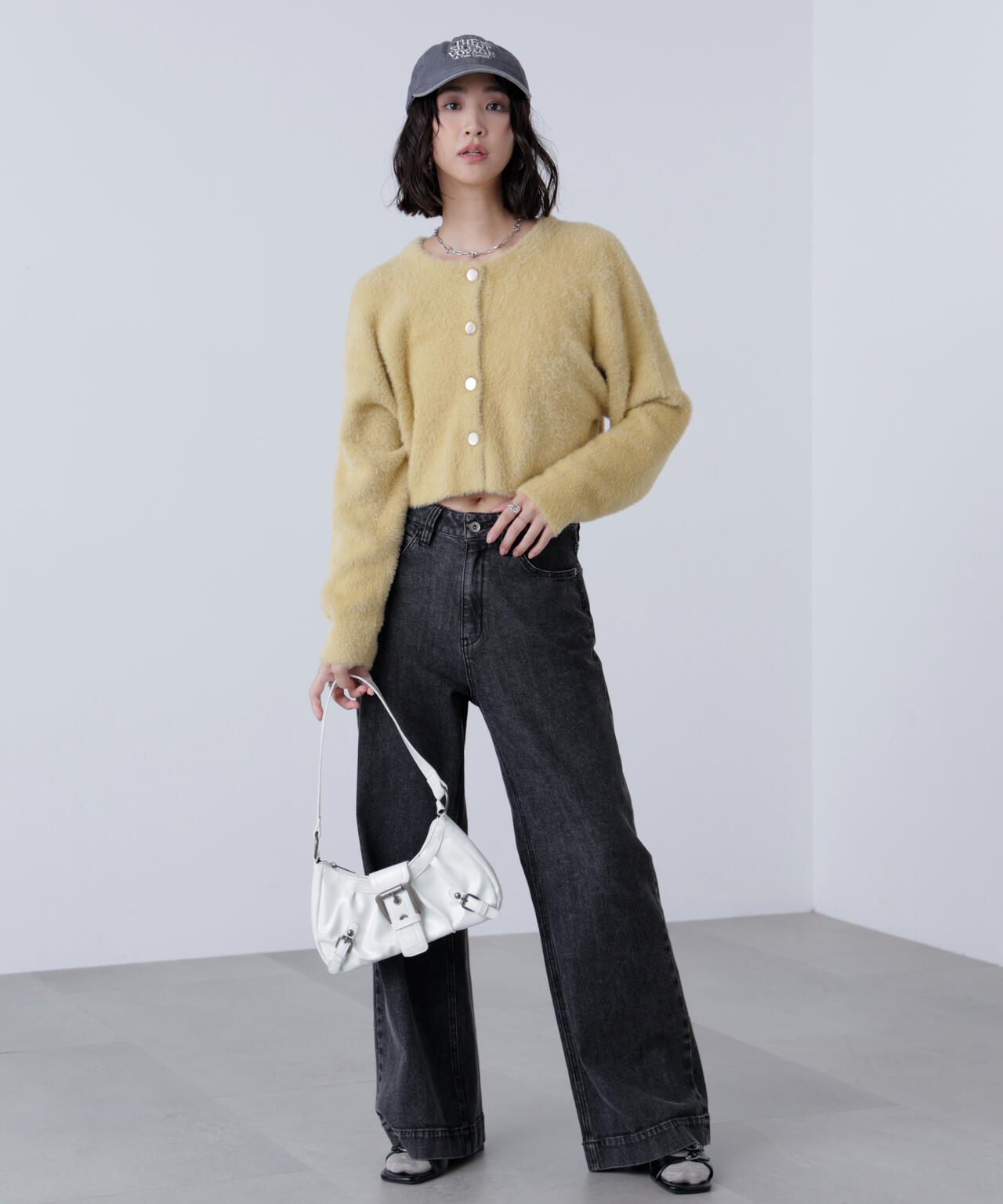 前後2wayショートシャギー短丈ニット