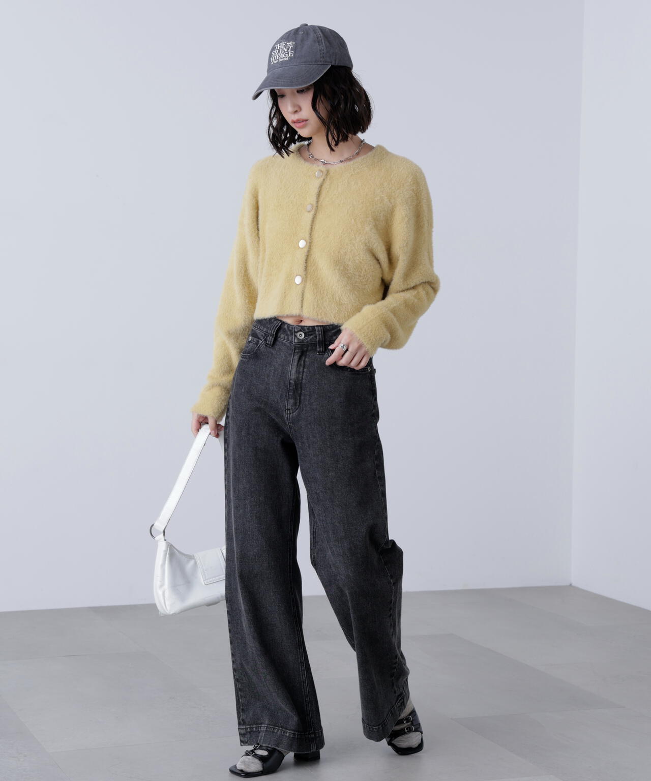 前後2wayショートシャギー短丈ニット