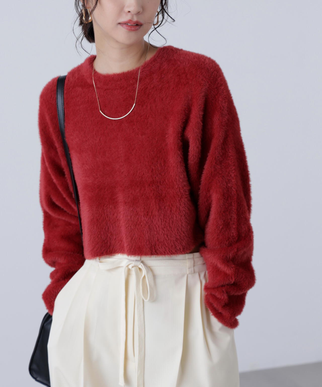 前後2wayショートシャギー短丈ニット