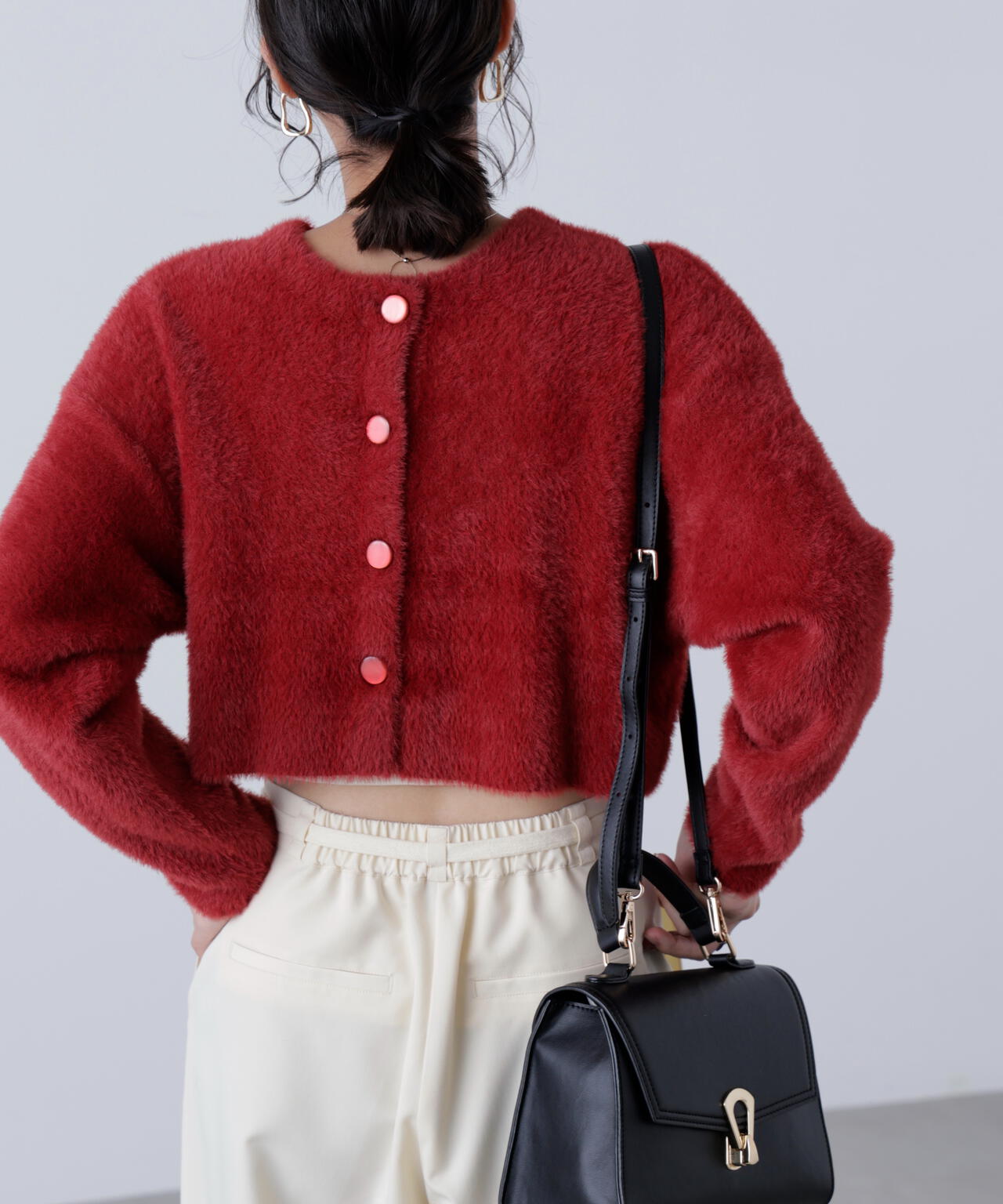 前後2wayショートシャギー短丈ニット