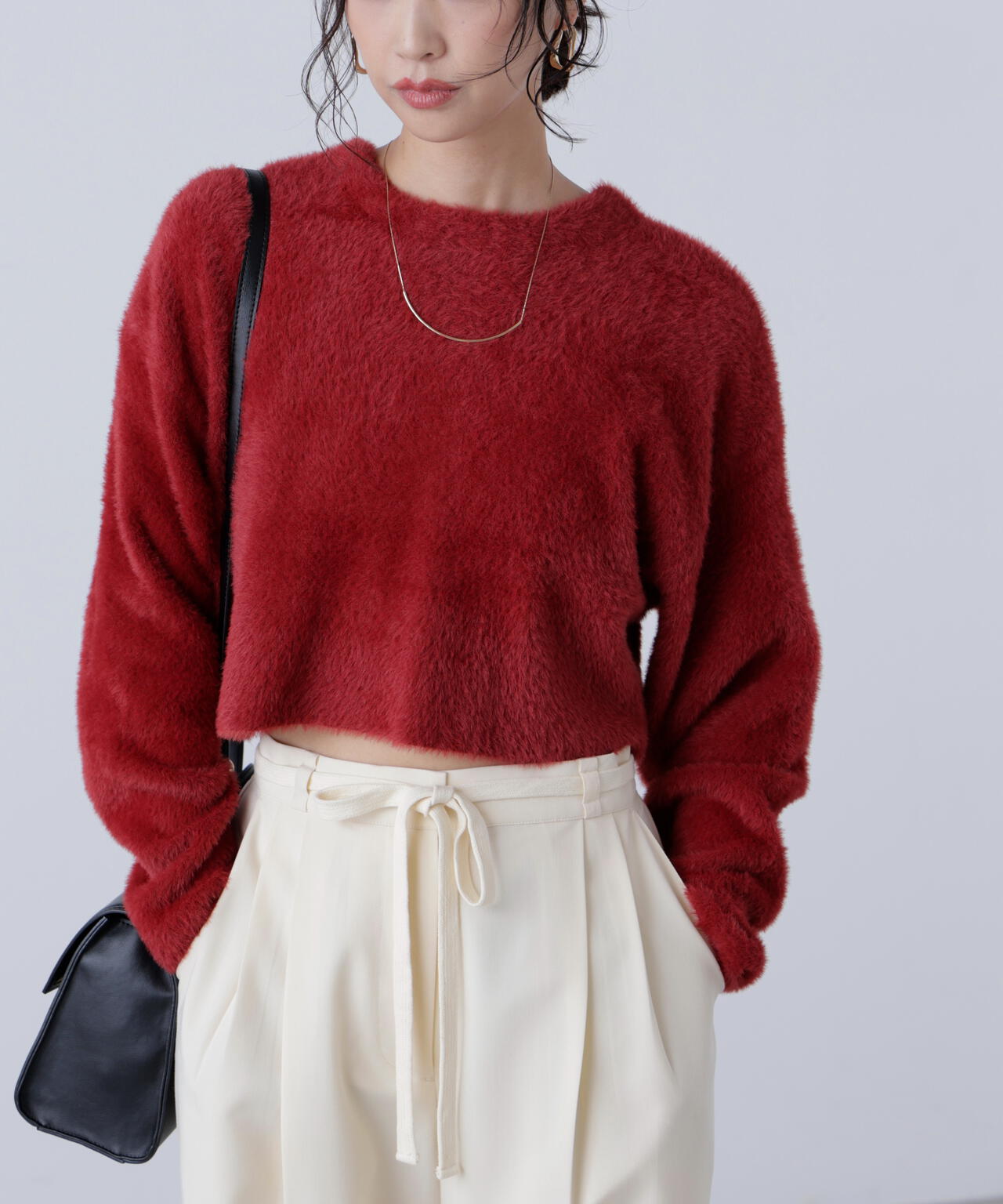 前後2wayショートシャギー短丈ニット