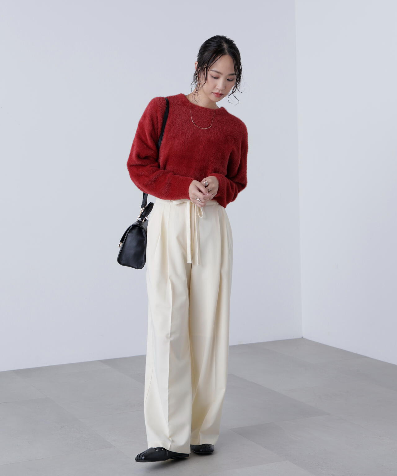 前後2wayショートシャギー短丈ニット