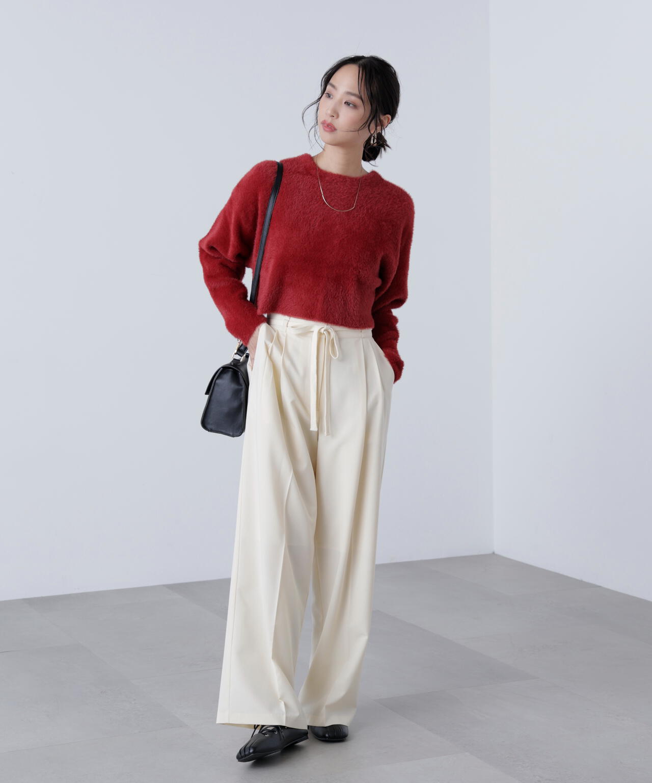 前後2wayショートシャギー短丈ニット