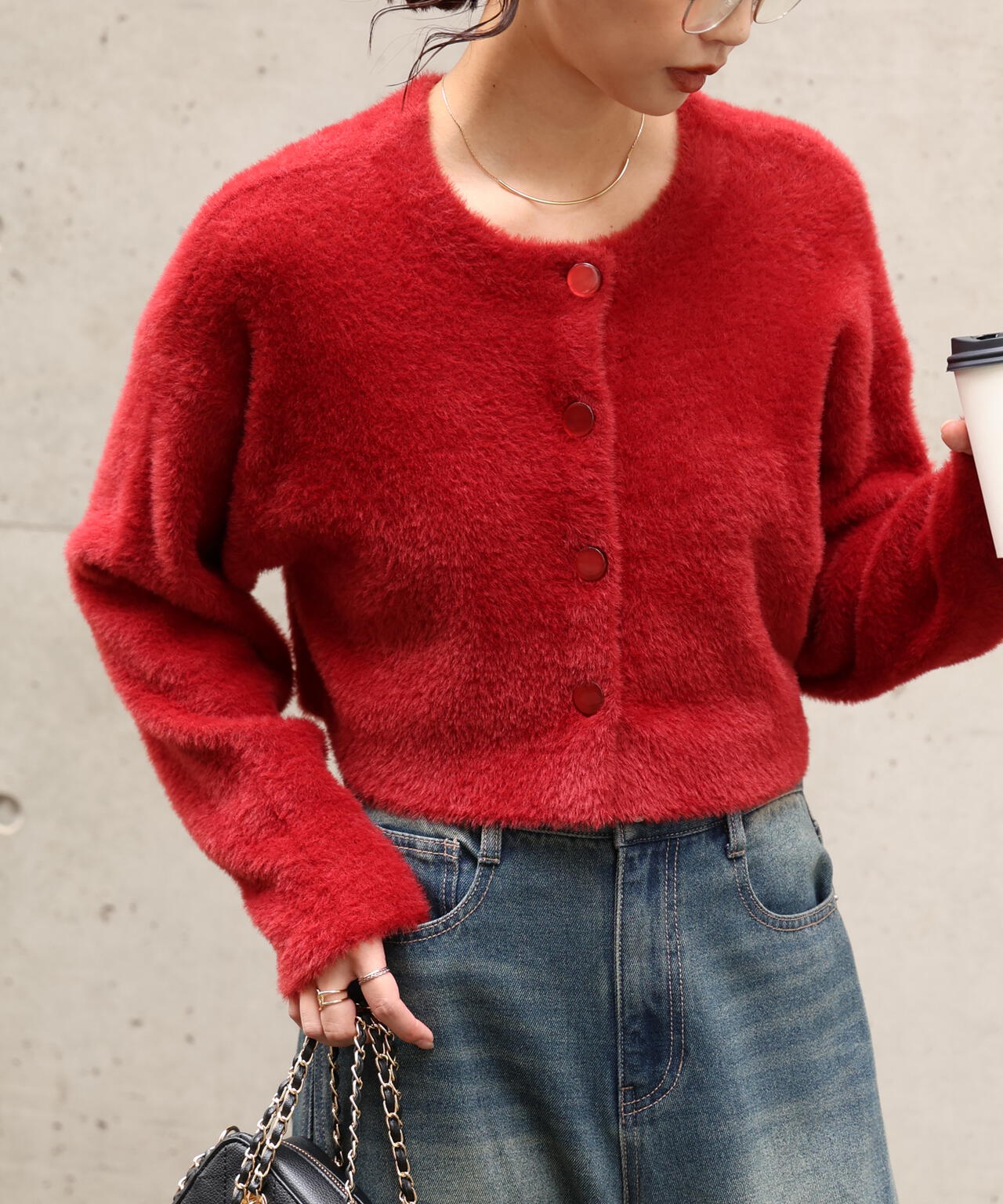 前後2wayショートシャギー短丈ニット