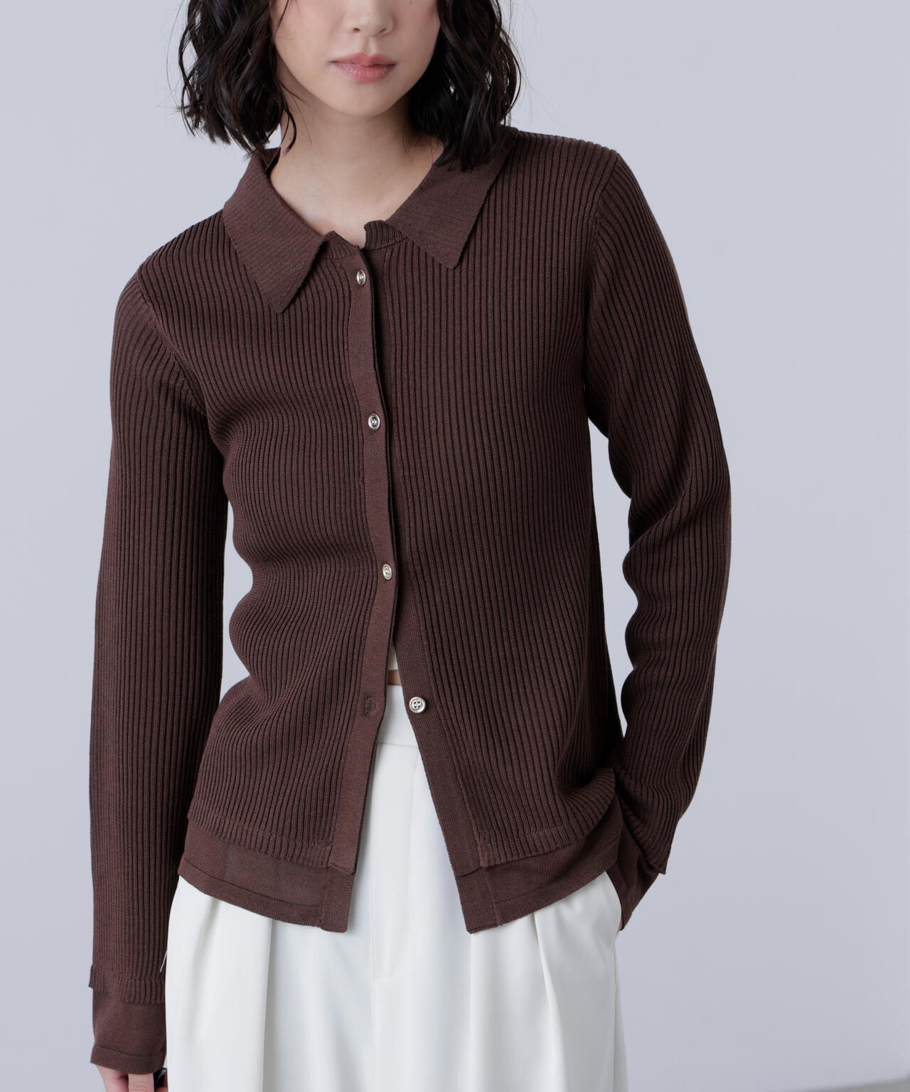 【MFM】金ボタン襟リブニット