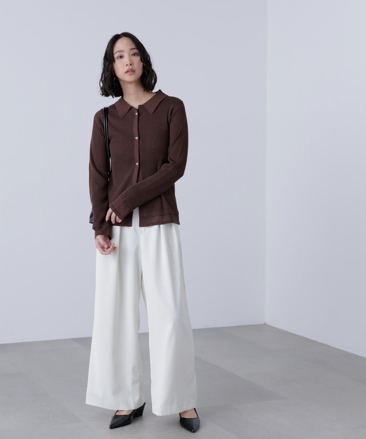 【MFM】金ボタン襟リブニット