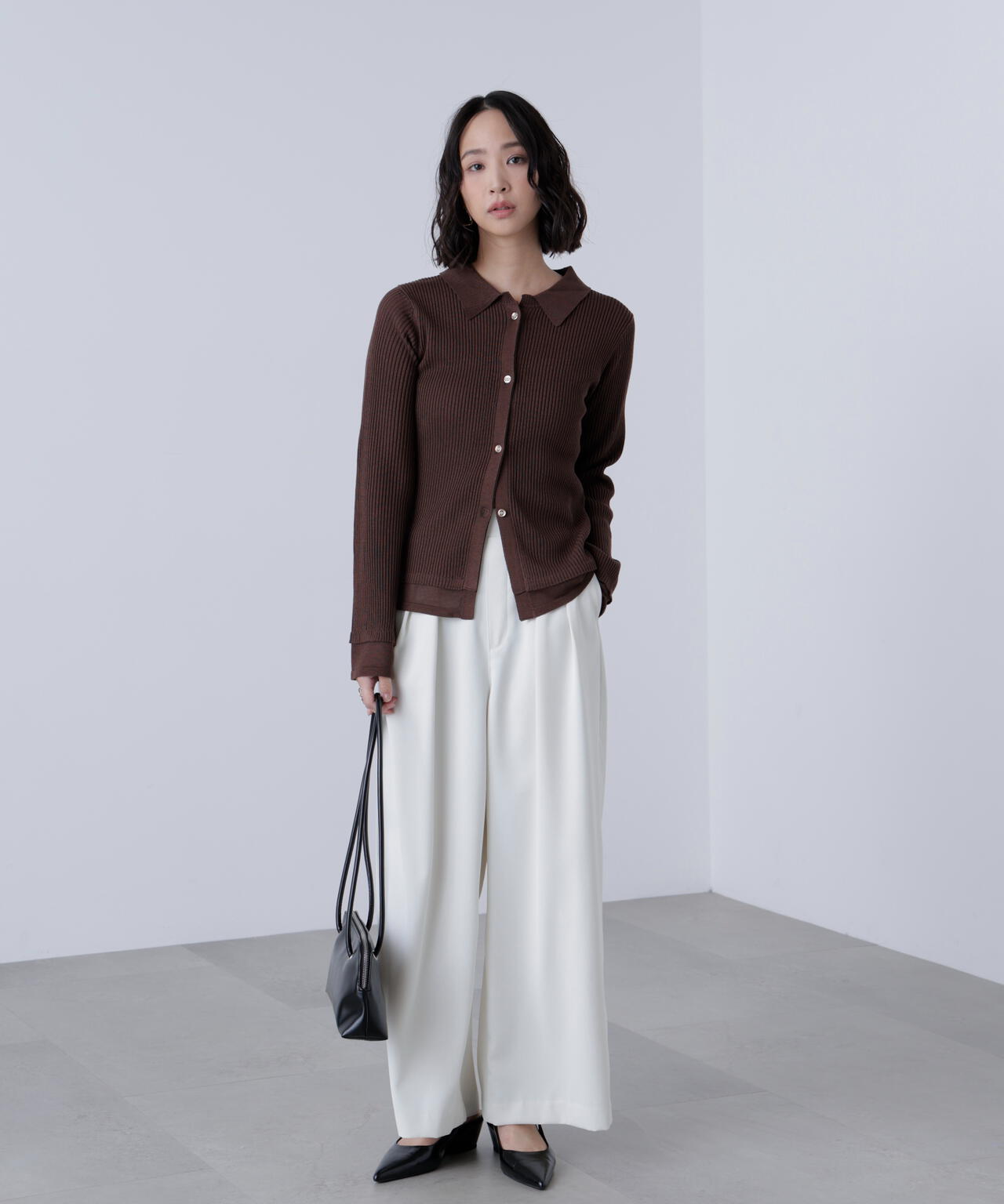 【MFM】金ボタン襟リブニット