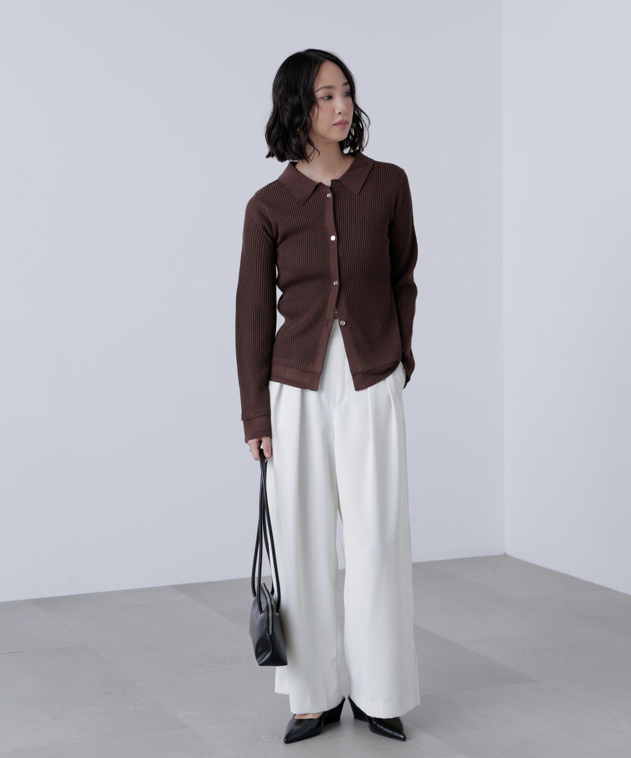 【MFM】金ボタン襟リブニット