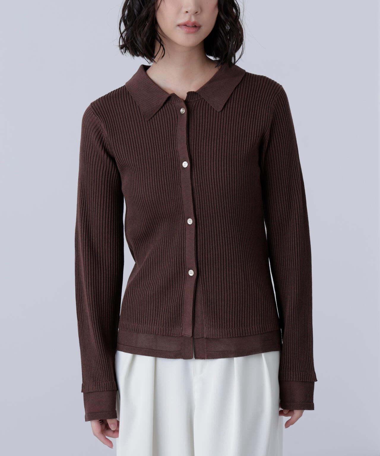 【MFM】金ボタン襟リブニット