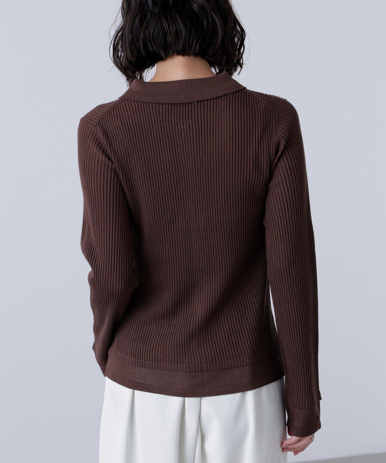 【MFM】金ボタン襟リブニット