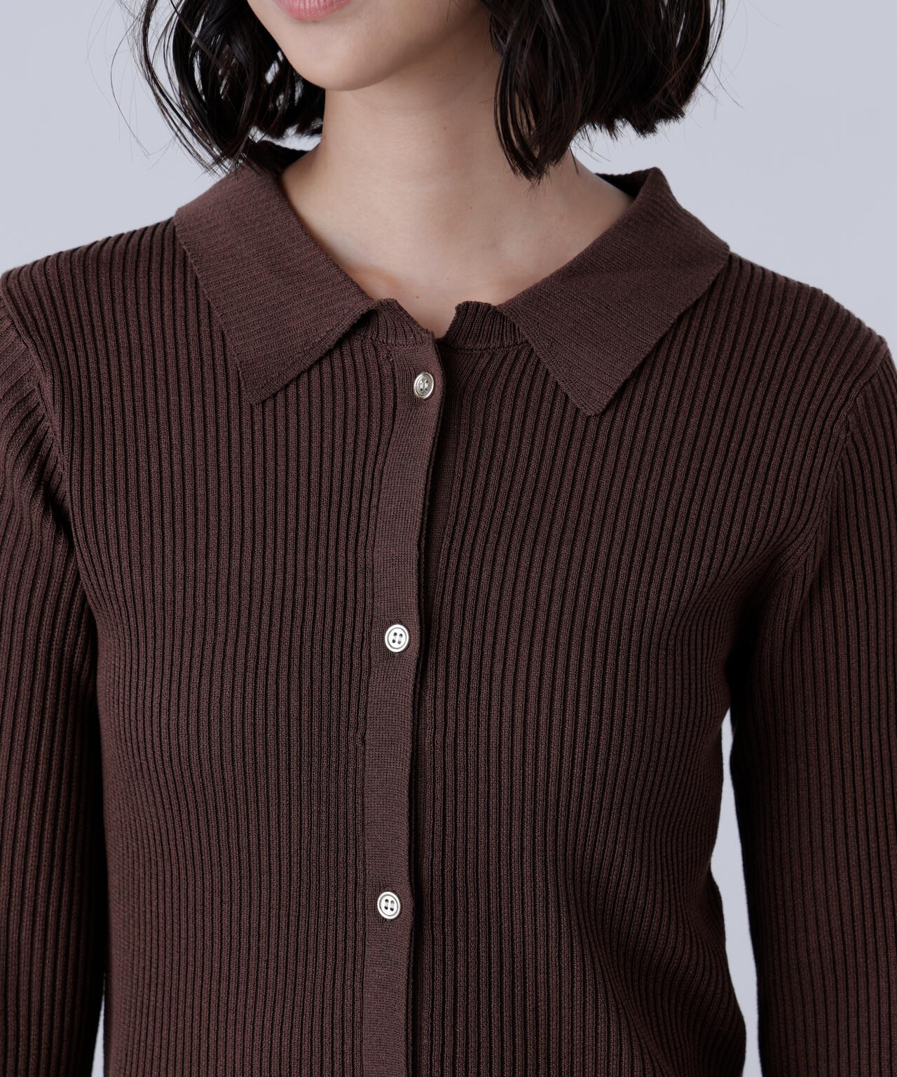 【MFM】金ボタン襟リブニット