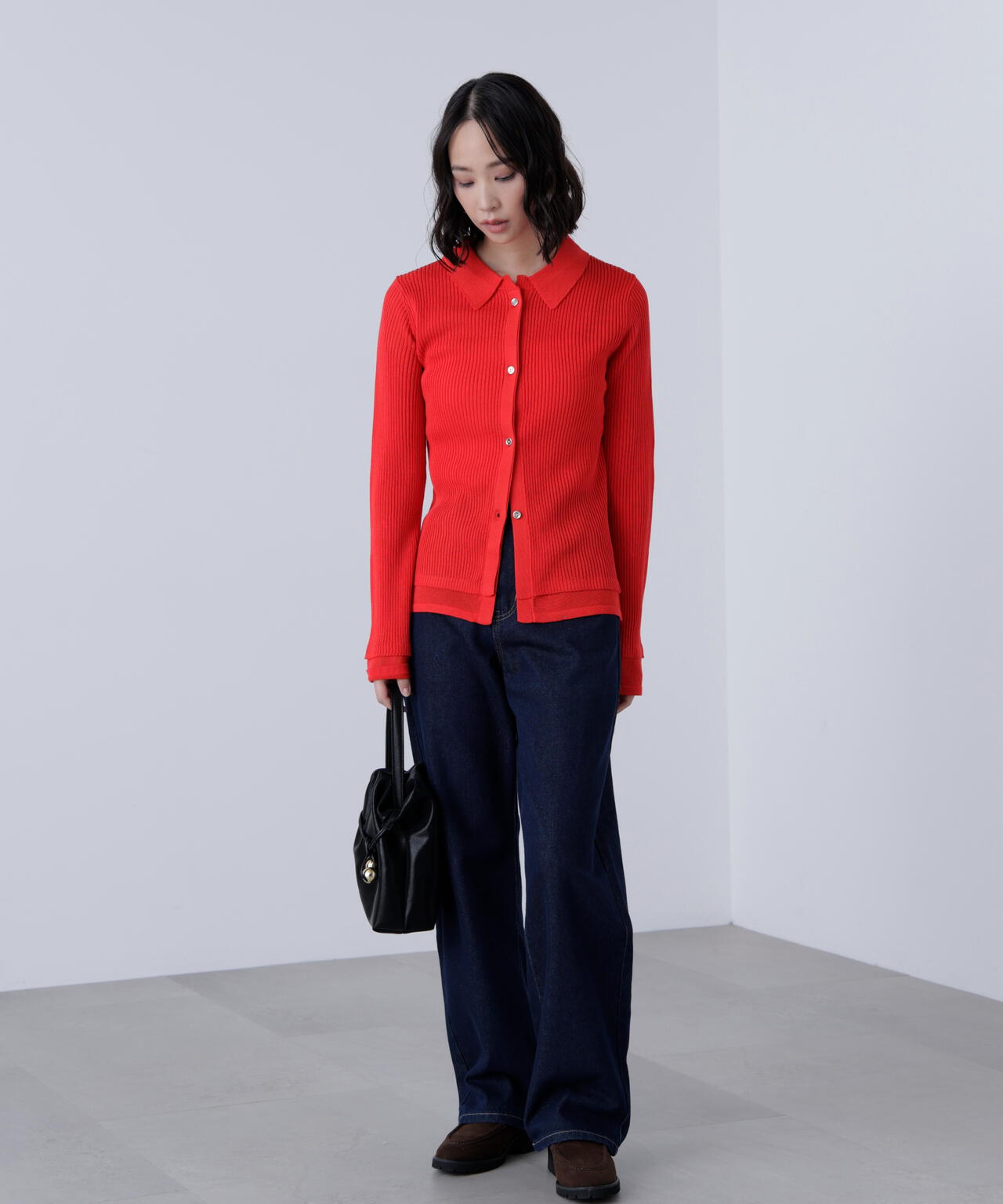 【MFM】金ボタン襟リブニット