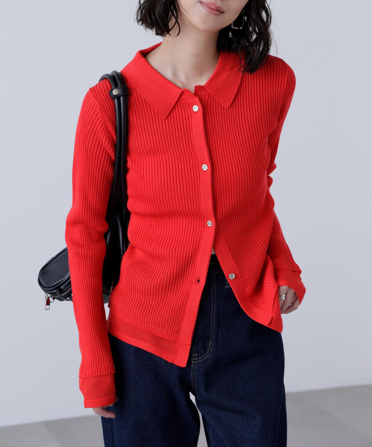 【MFM】金ボタン襟リブニット