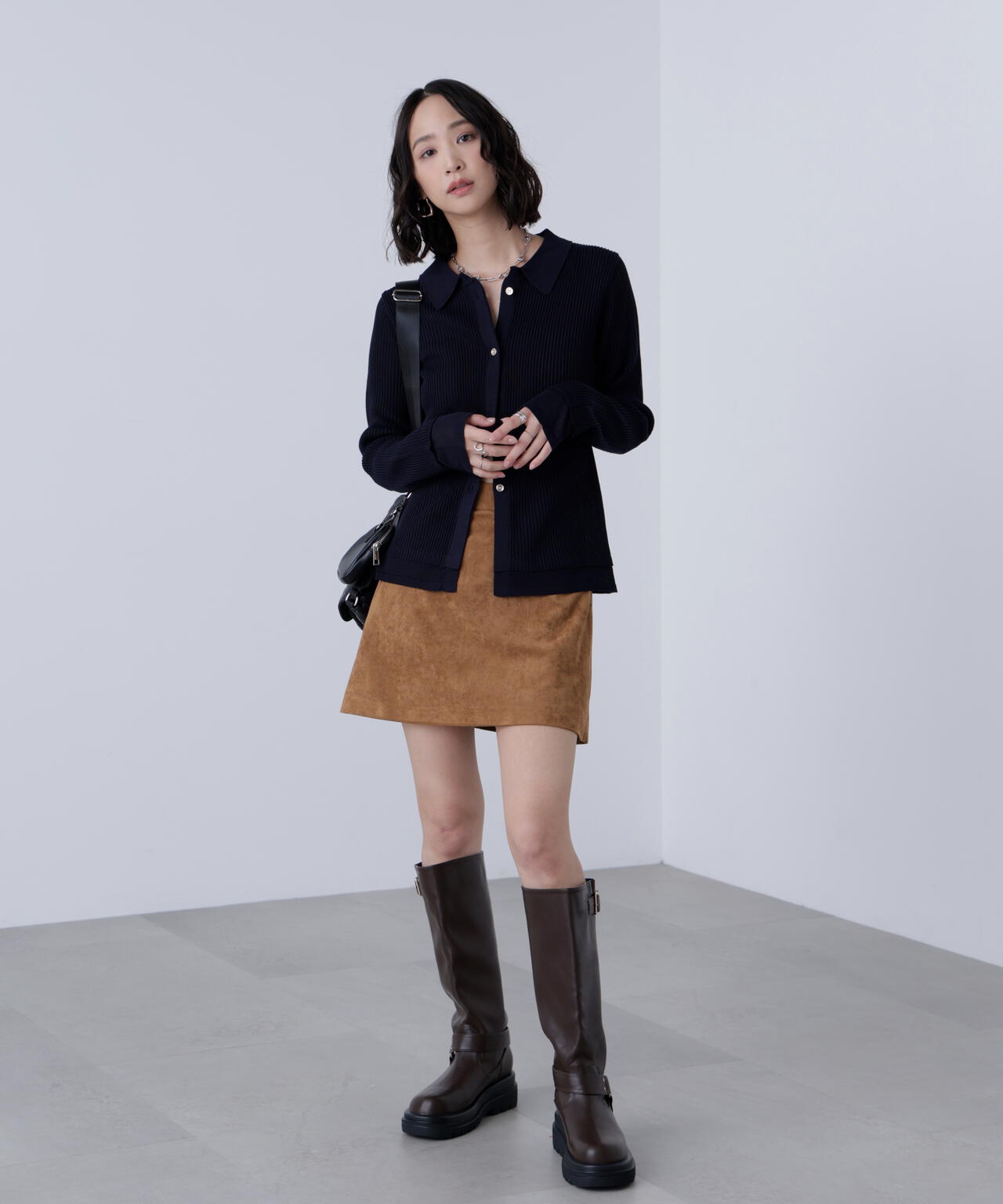 【MFM】金ボタン襟リブニット