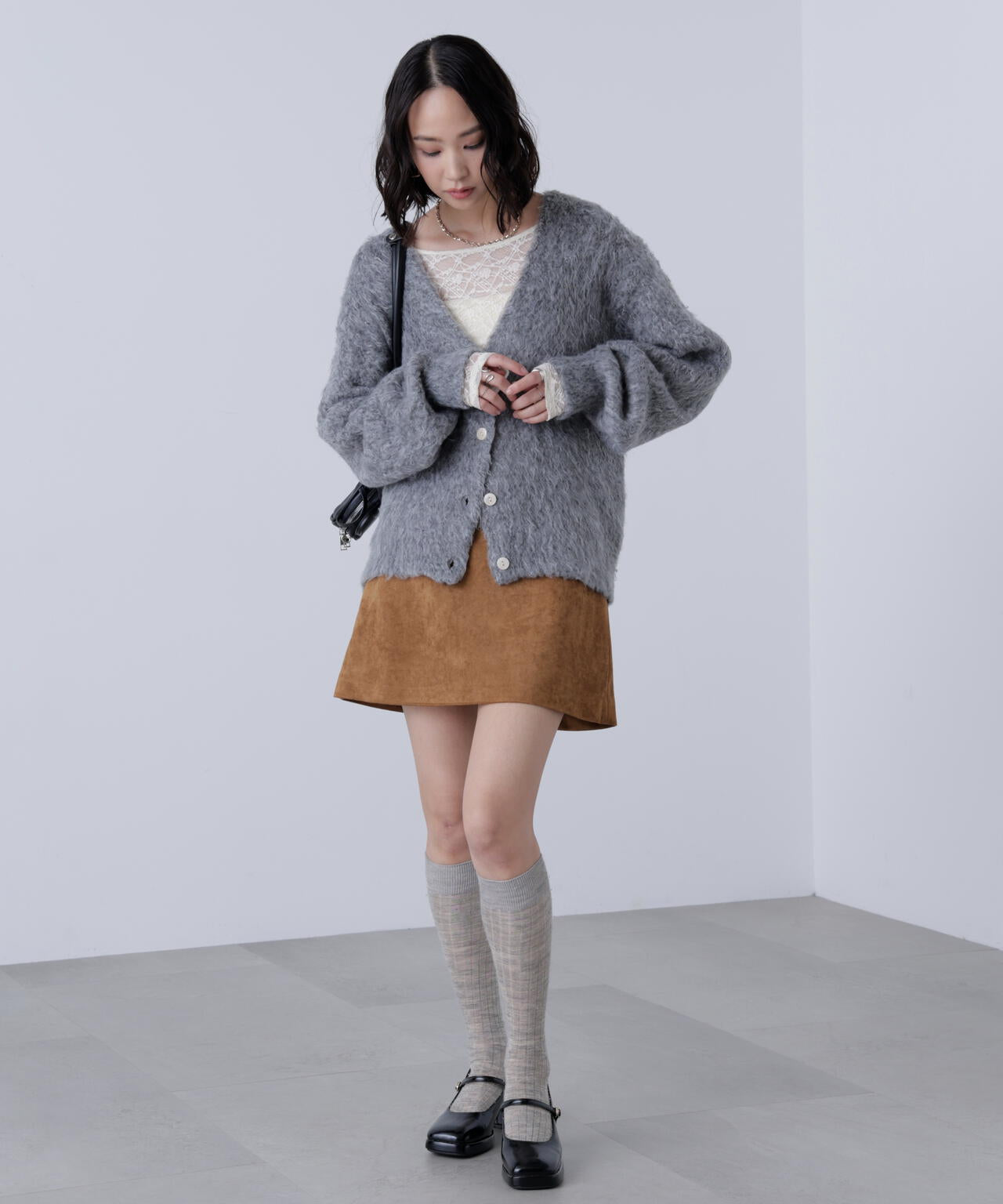 ウェーブ起毛Vネックカーディガン