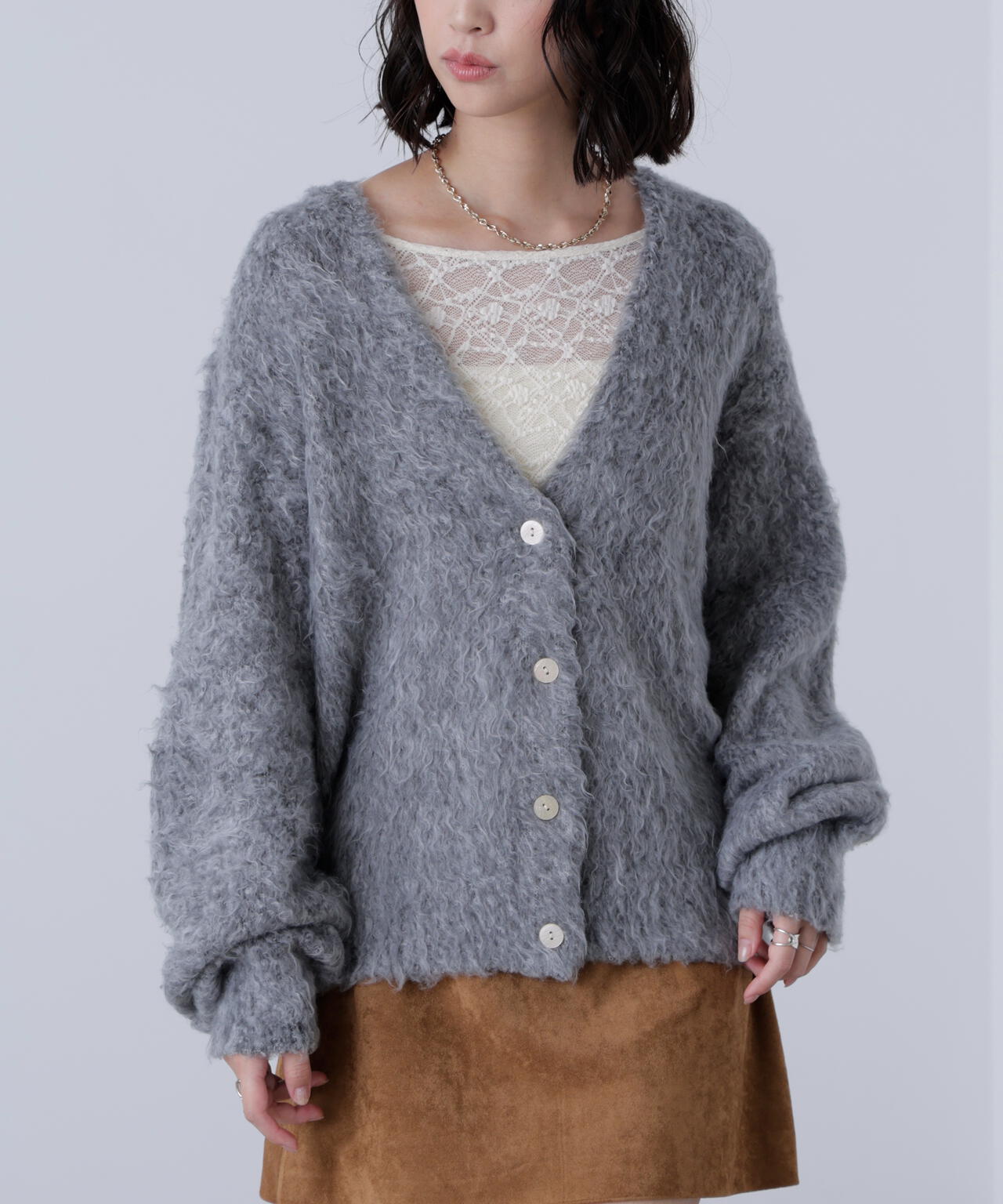 ウェーブ起毛Vネックカーディガン