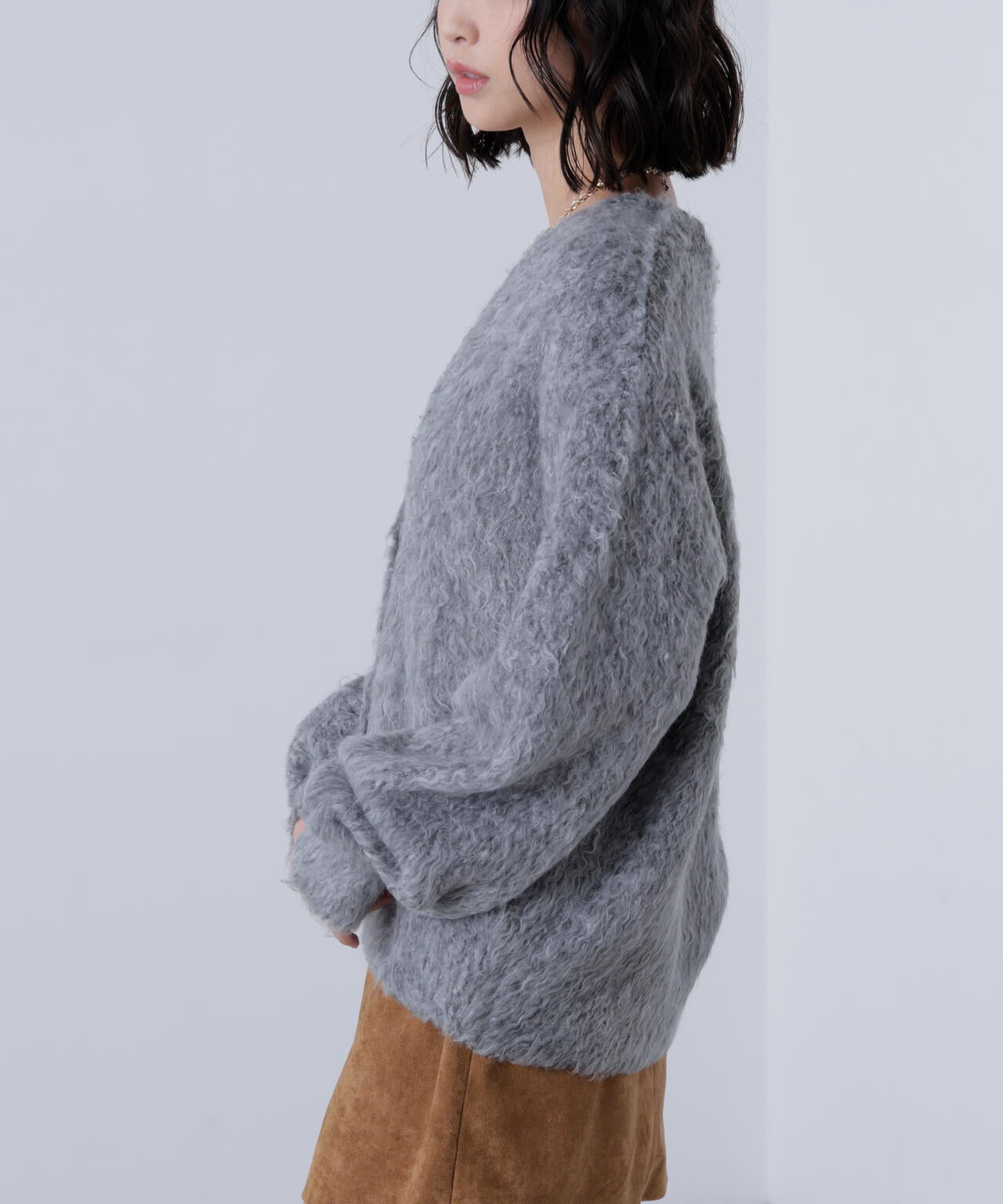 ウェーブ起毛Vネックカーディガン