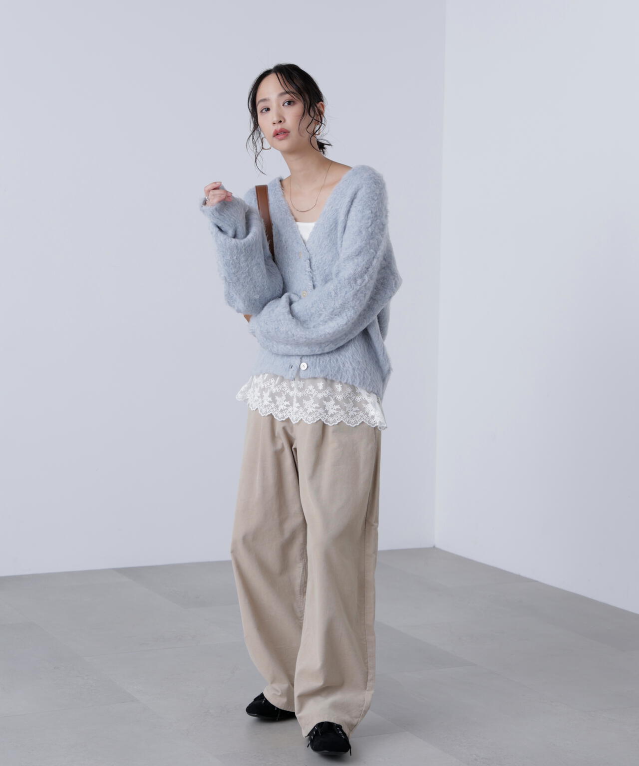 ウェーブ起毛Vネックカーディガン