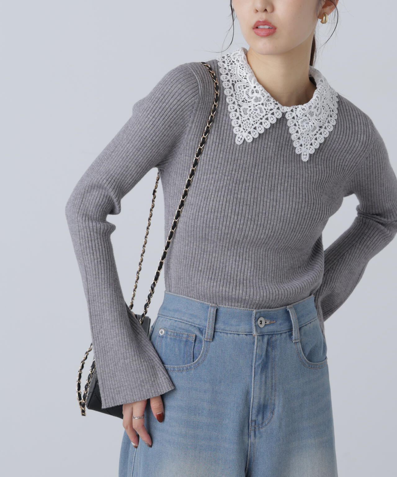 【MFM】白襟レースニット