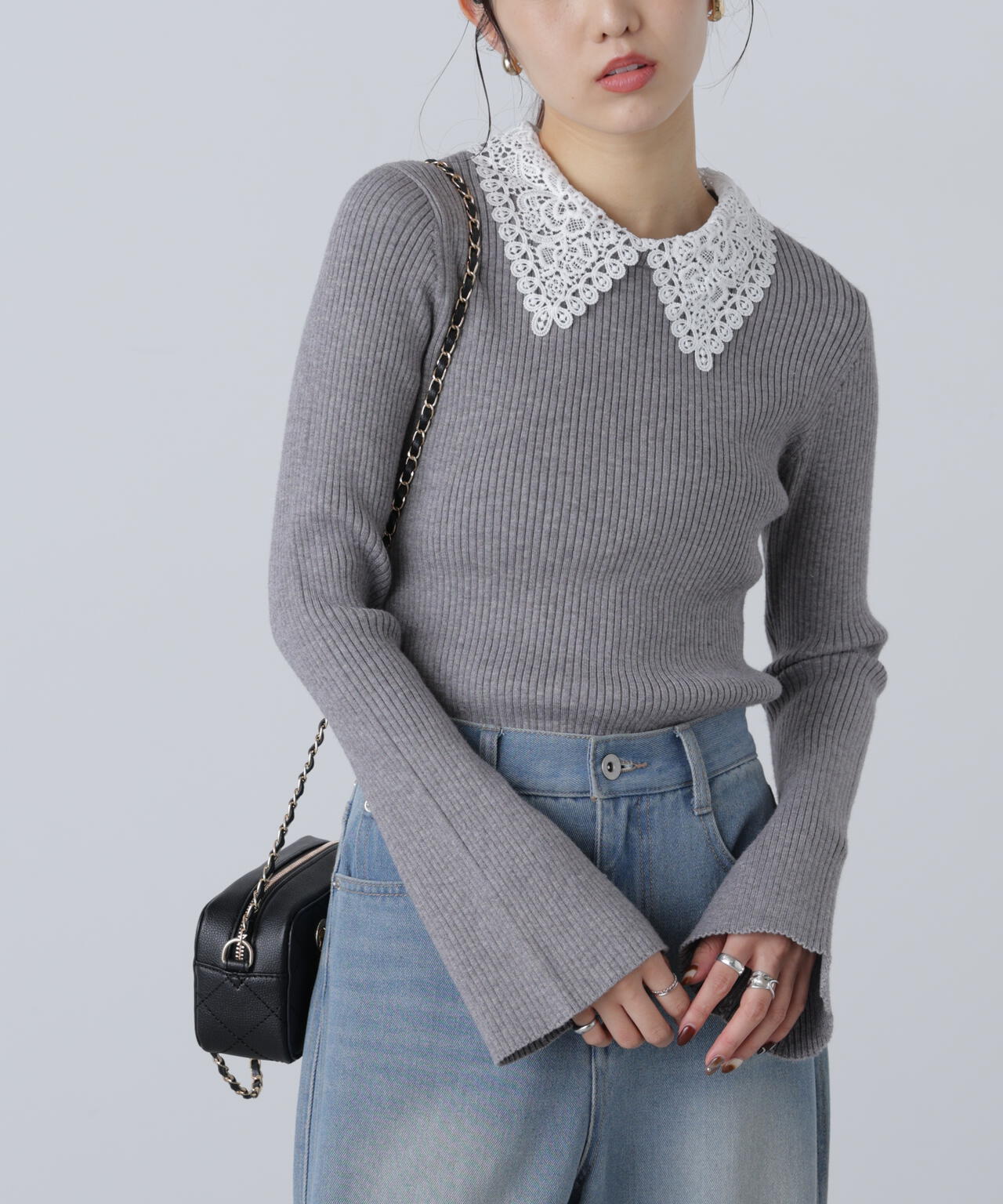 【MFM】白襟レースニット