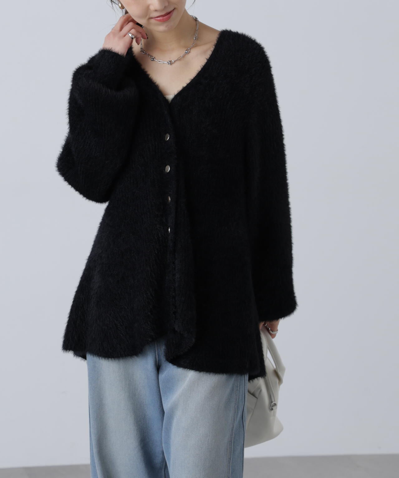 【MFM】ヘアリーペプラム金ボタンニットカーディガン