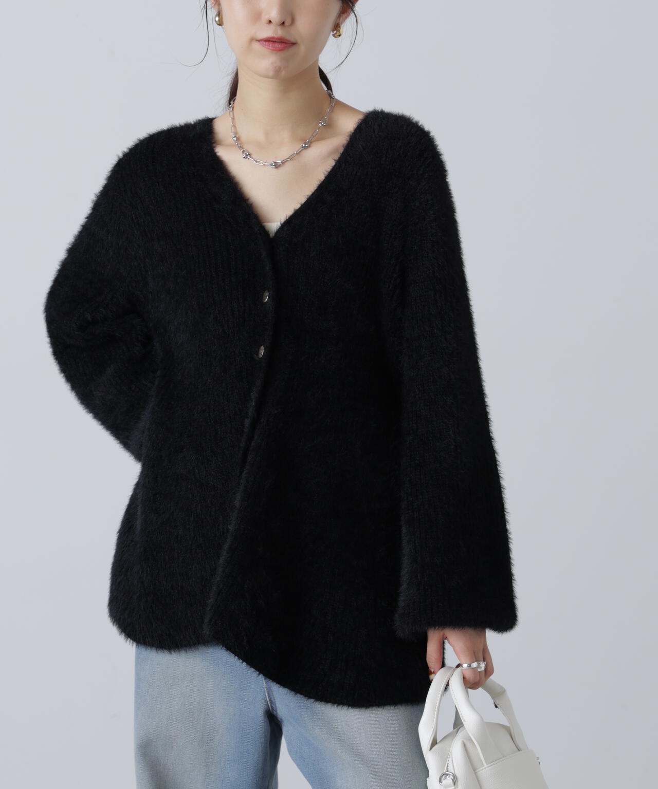 【MFM】ヘアリーペプラム金ボタンニットカーディガン