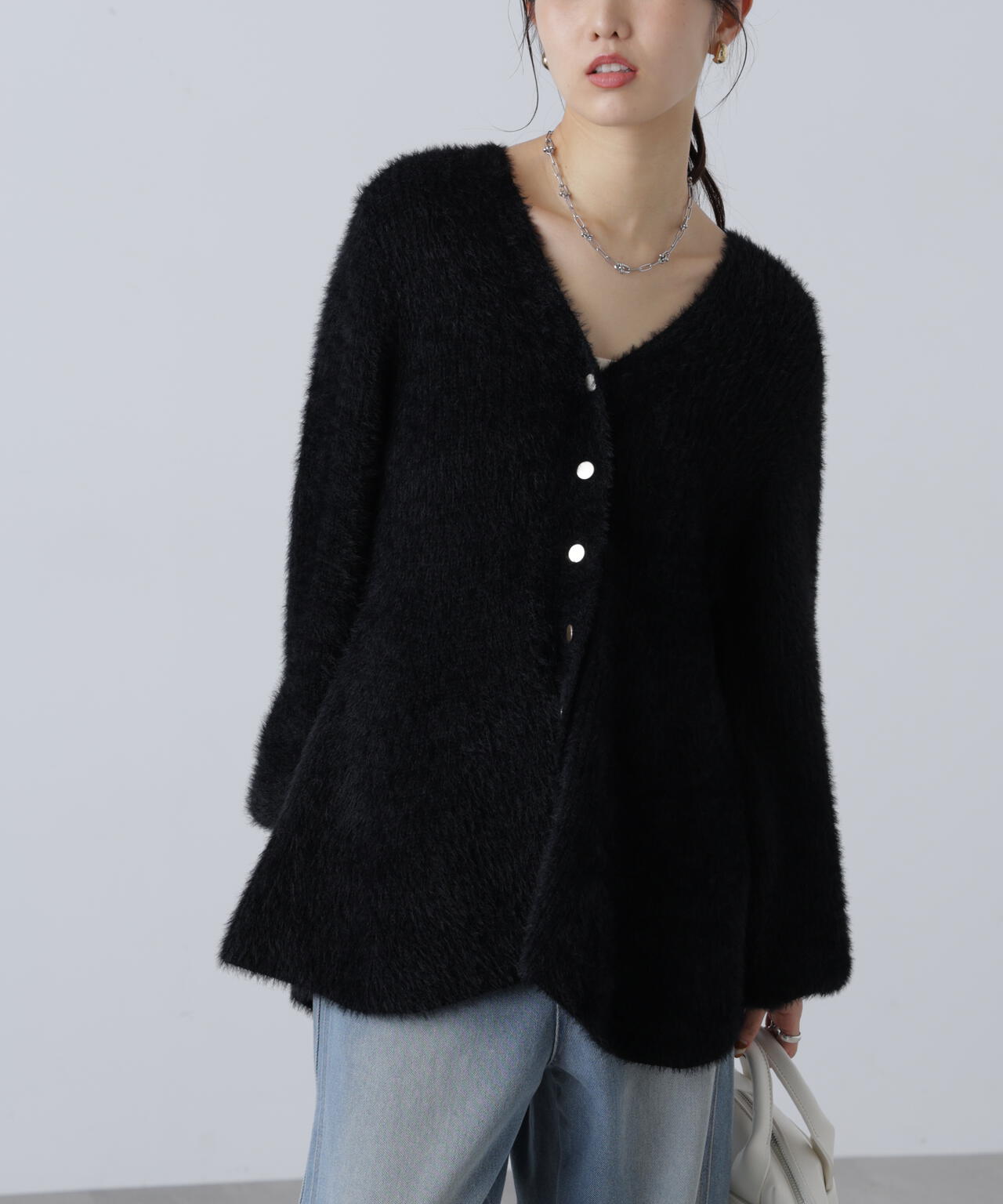 【MFM】ヘアリーペプラム金ボタンニットカーディガン